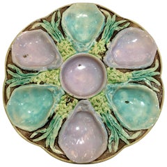 Antique English Majolica S. Fielding Co. Oyster Plate, circa 1900-1910