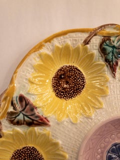 Antique English Majolica "Samuel Lear" Art Nouveau Sunflower Oyster Plate