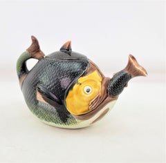 Antique English Majolica Whimsical Figural Cannibalistic Fish Teapot