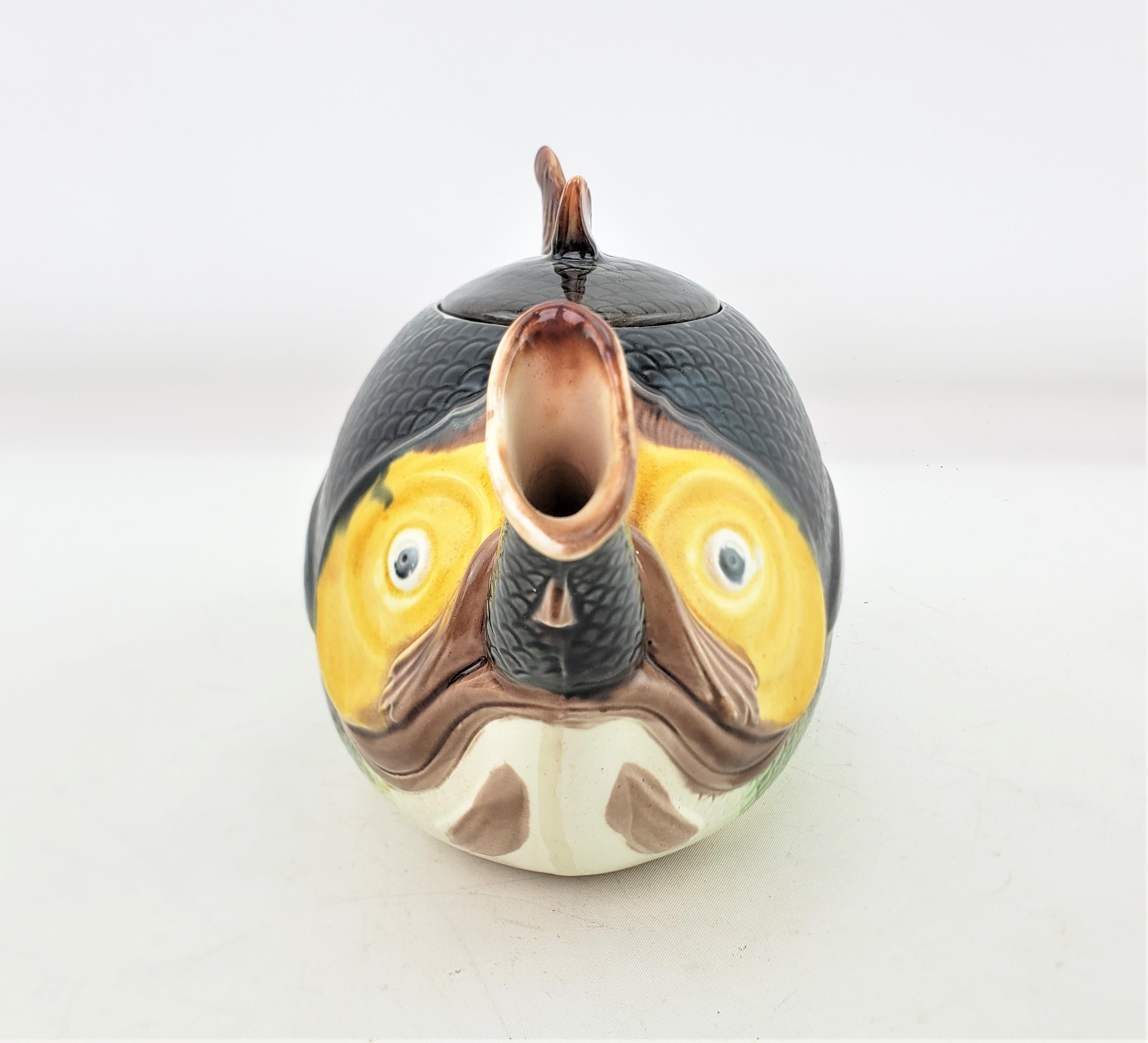 20th Century Antique English Majolica Whimsical Figural Cannibalistic Fish Teapot For Sale