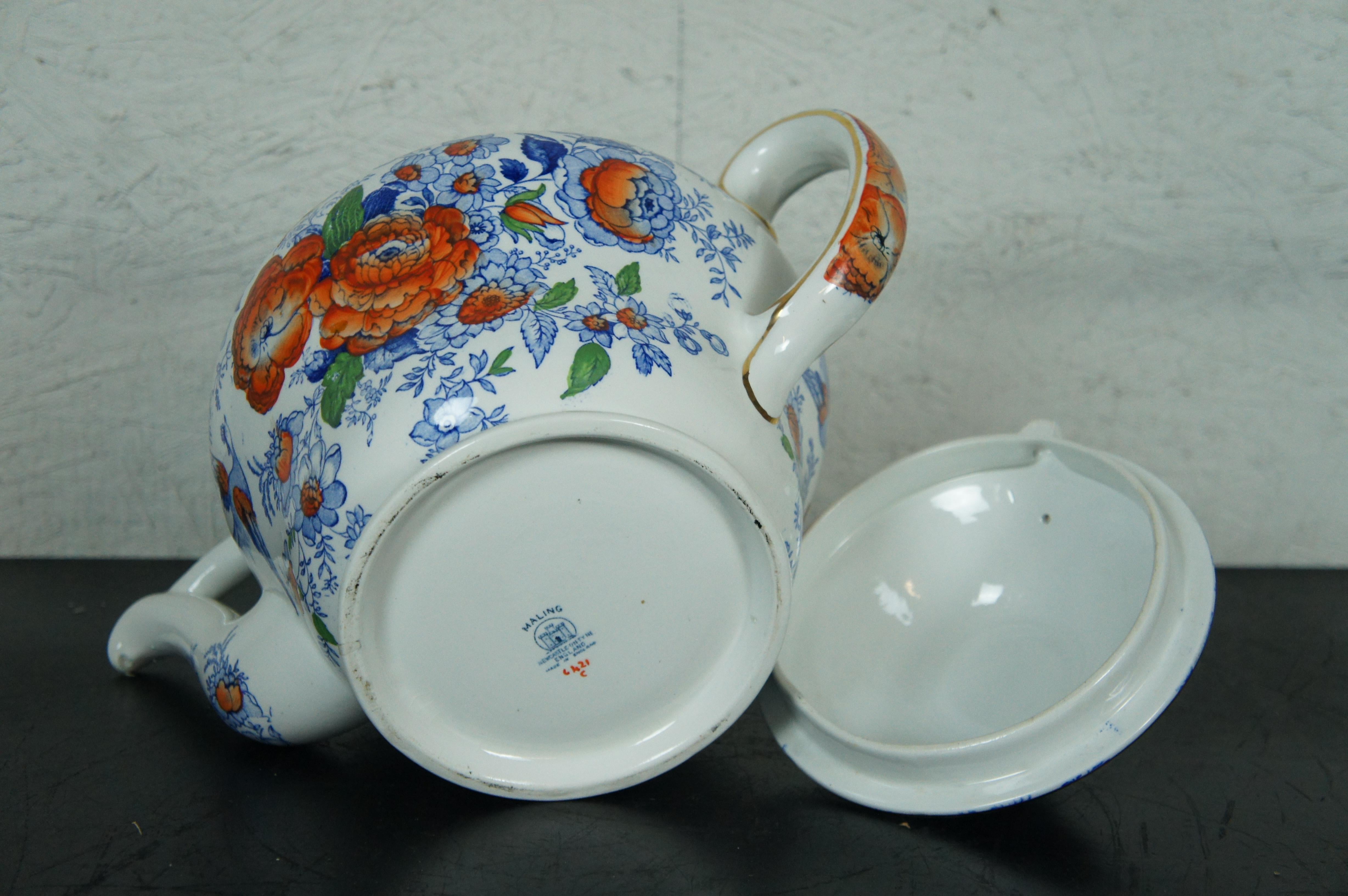 Antique English Maling Chinoiserie Floral Butterfly Bird Transferware Teapot 15