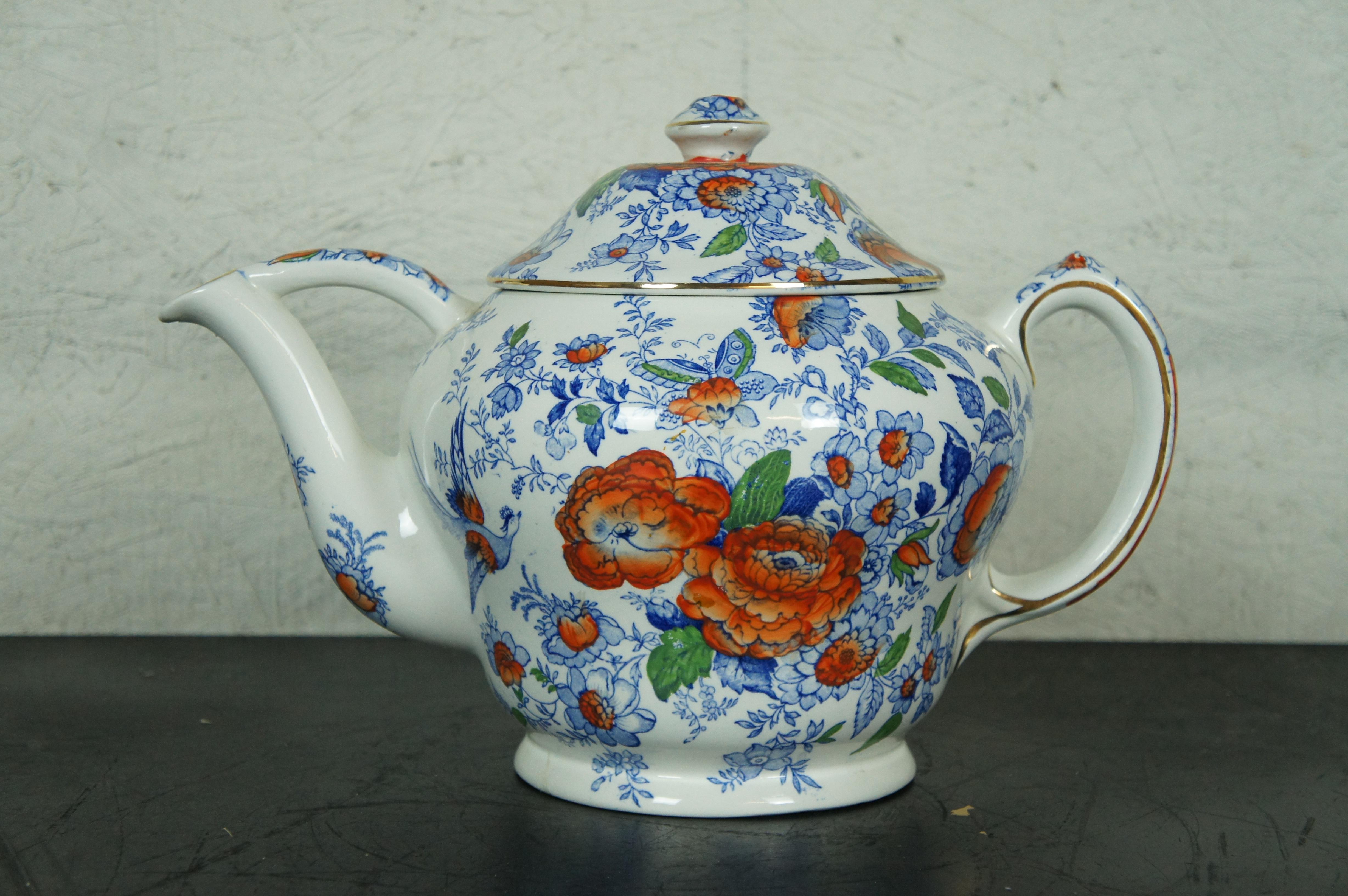 20th Century Antique English Maling Chinoiserie Floral Butterfly Bird Transferware Teapot 15