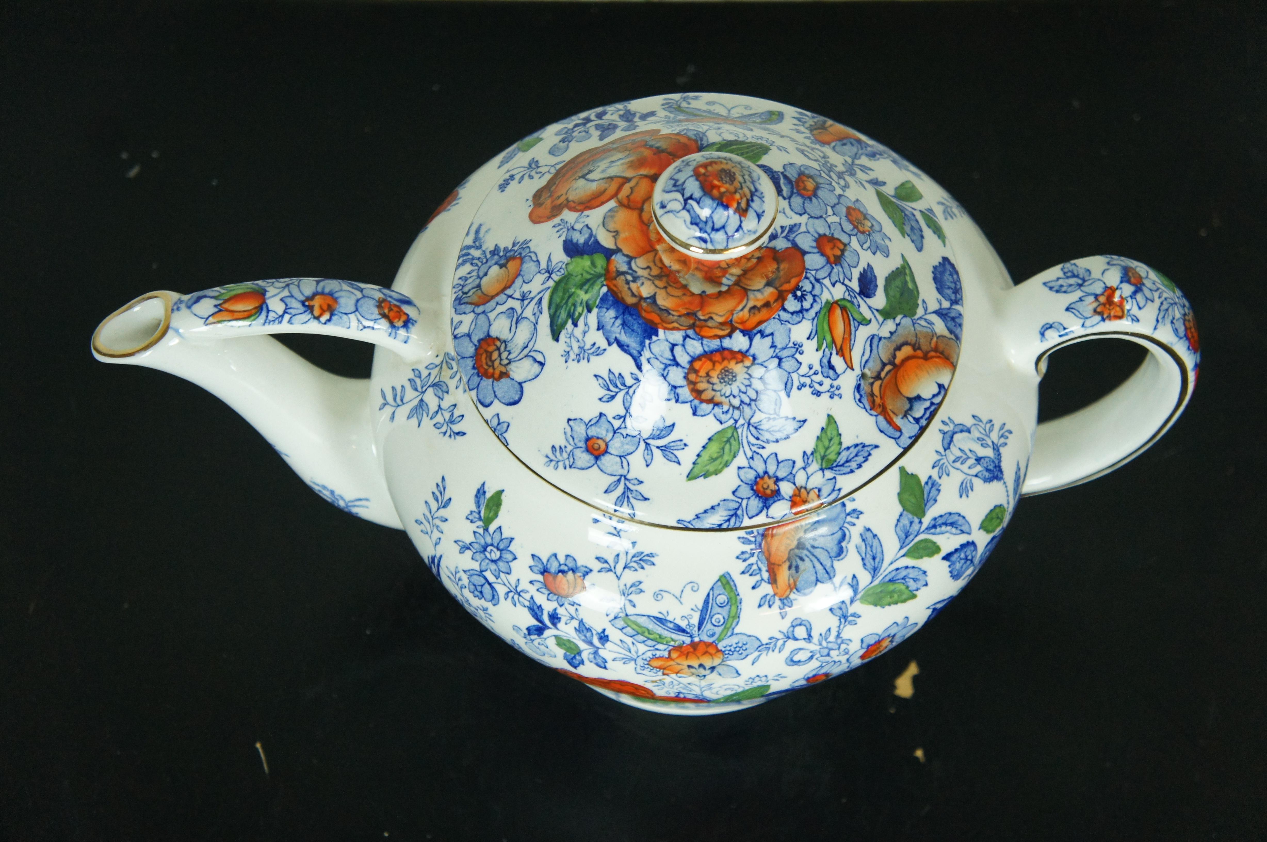 Porcelain Antique English Maling Chinoiserie Floral Butterfly Bird Transferware Teapot 15