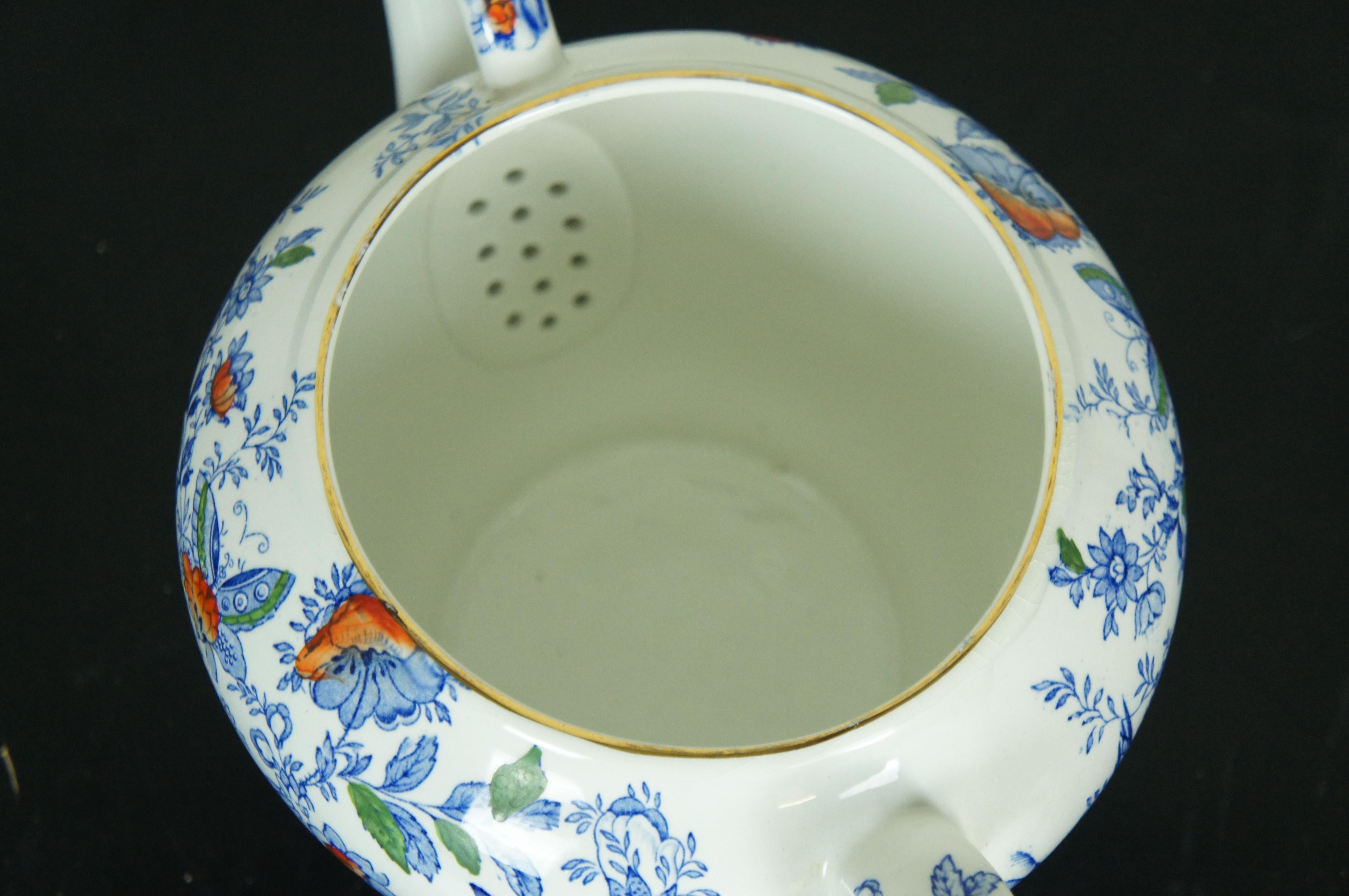 Antique English Maling Chinoiserie Floral Butterfly Bird Transferware Teapot 15