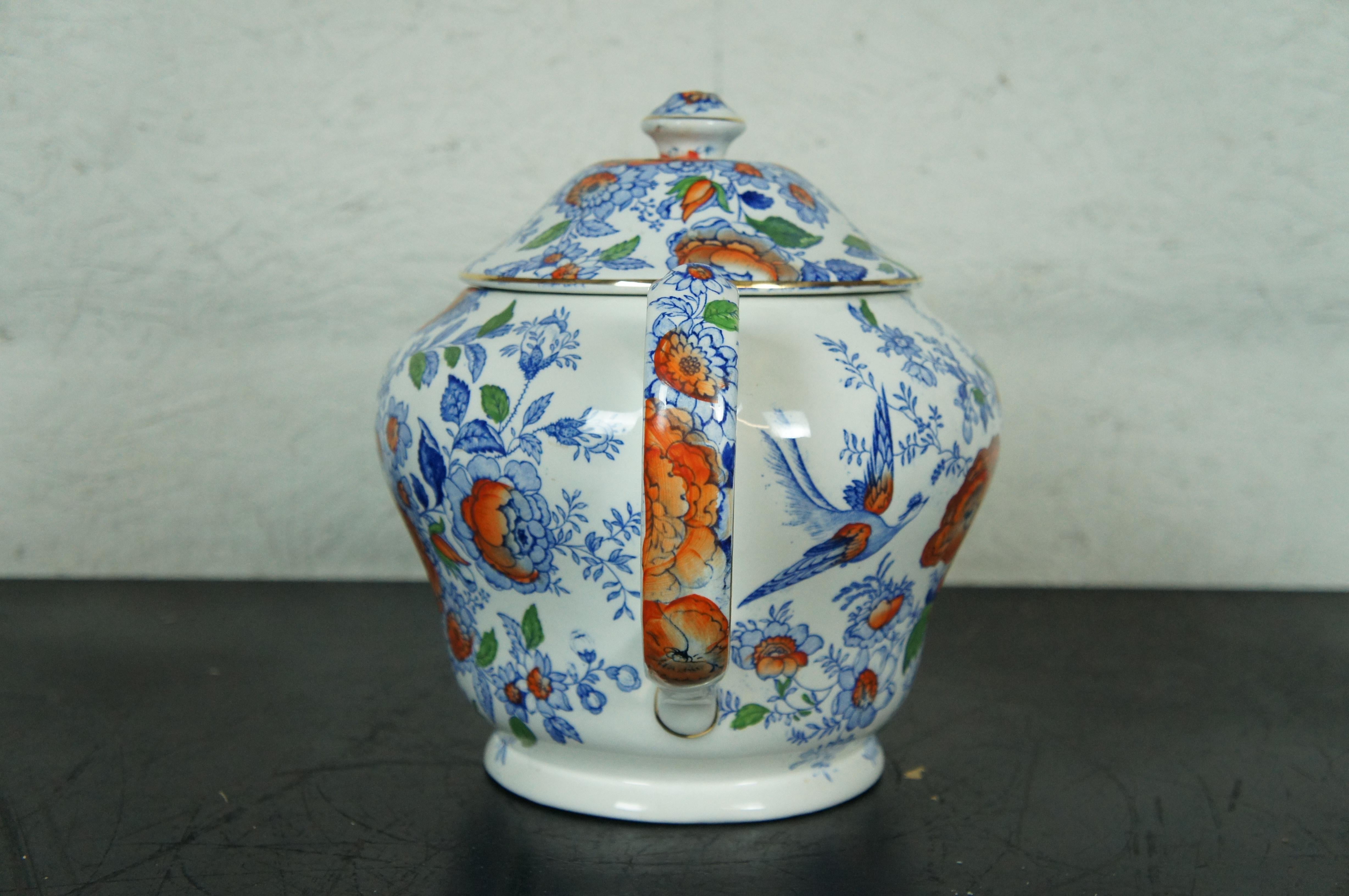 Antique English Maling Chinoiserie Floral Butterfly Bird Transferware Teapot 15