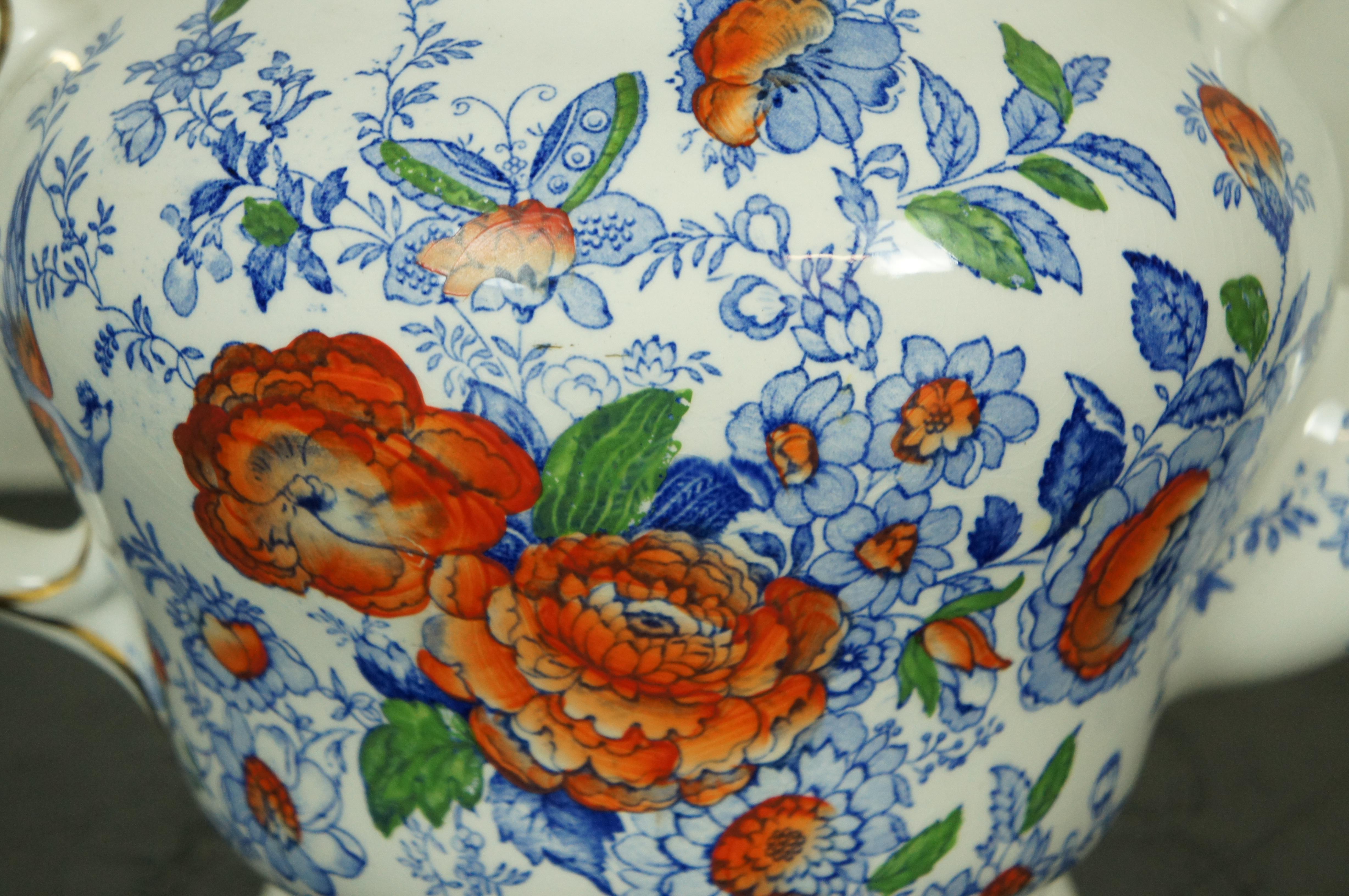 Antique English Maling Chinoiserie Floral Butterfly Bird Transferware Teapot 15