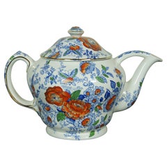 Antique English Maling Chinoiserie Floral Butterfly Bird Transferware Teapot 15"