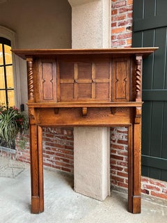 Antique English Mantel Fireplace Surround Barley Twist Carved Oak Jacobean Style