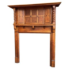 Antique English Mantel Fireplace Surround Barley Twist Carved Oak Jacobean Style