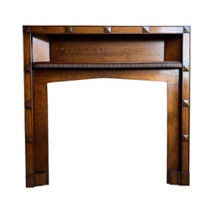 Antique English Mantel Fireplace Surround Carved Tiger Oak Jacobean Style