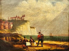 Napoleonic Wars Period Marine 1800's Oil Painting Soldiers on French Beach