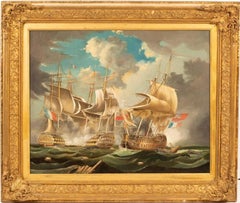 The Battle of Trafalgar Large 19th Century British Oil Painting, large frame
