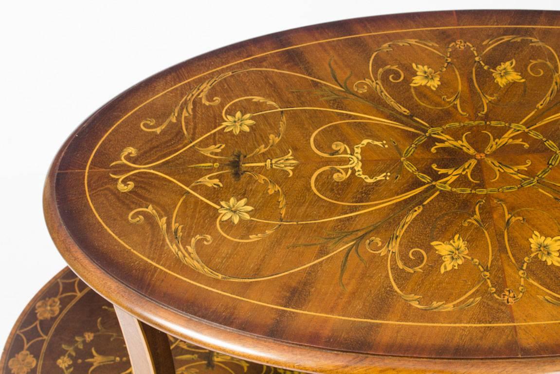 Late 19th Century Antique English Marquetry Etagere Occasional Coffee Table 19th Century