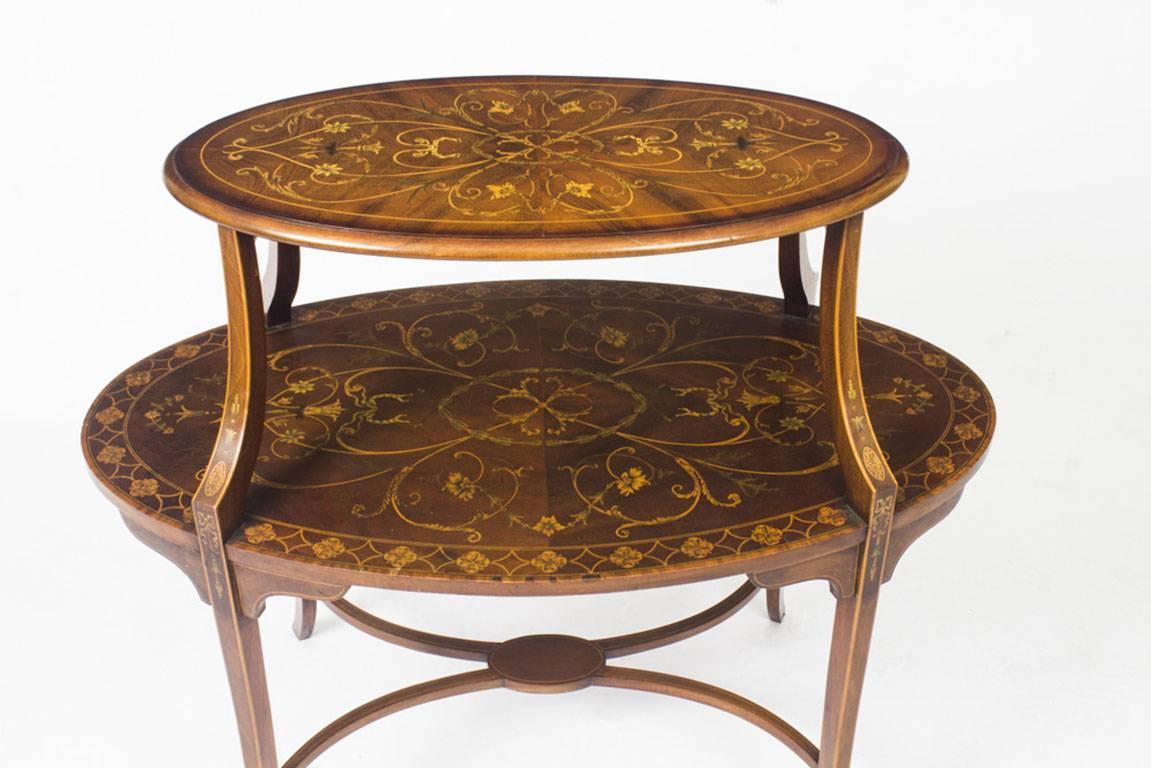 Antique English Marquetry Etagere Occasional Coffee Table 19th Century 1