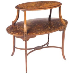 Antique English Marquetry Etagere Occasional Coffee Table 19th Century