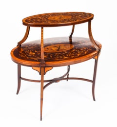 Antique English Marquetry Etagere Tray Table, 19th Century