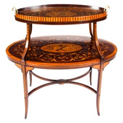 Ancienne table à plateau étagère en marqueterie anglaise, 19ème siècle