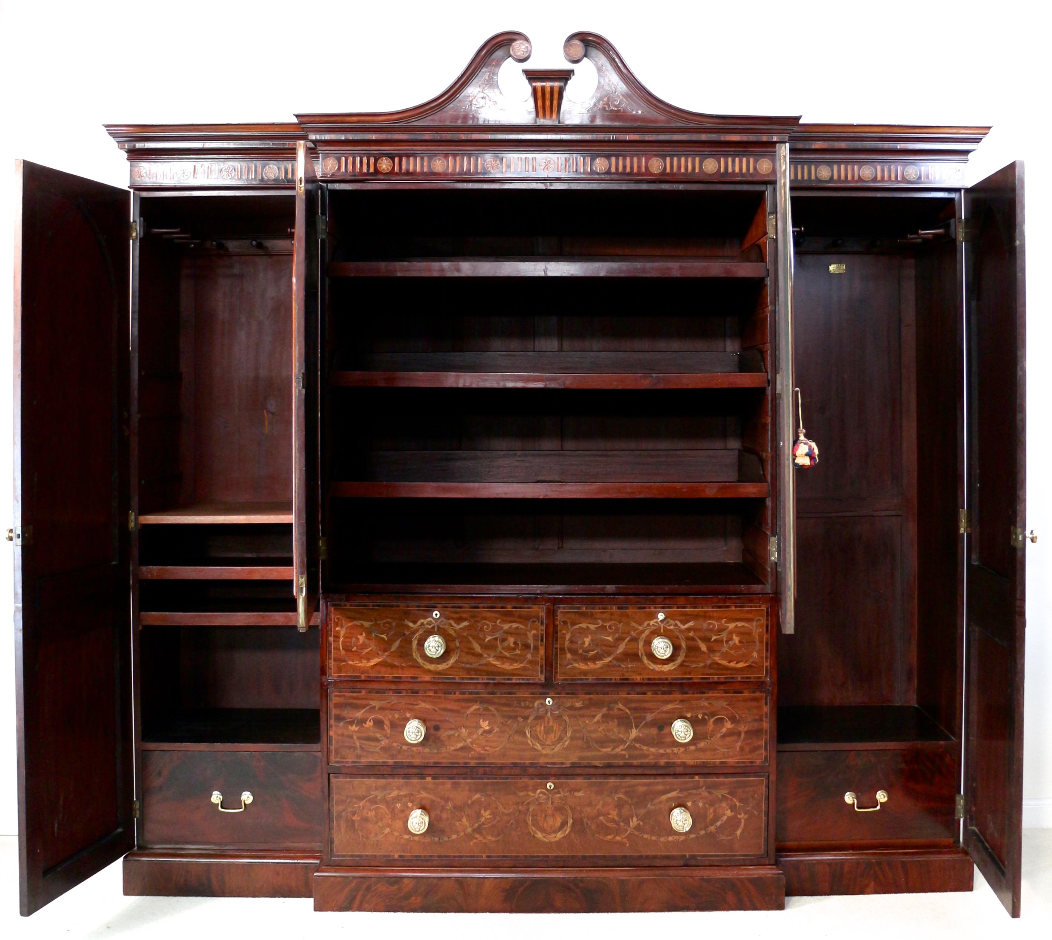 Antique English Marquetry Fitted Wardrobe by Edwards and Roberts of