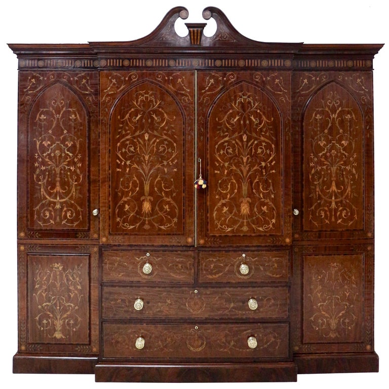 Antique English Marquetry Fitted Wardrobe By Edwards And Roberts