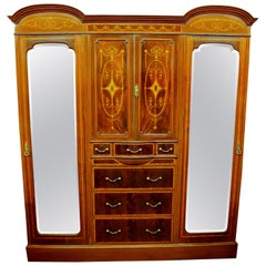 Antique English Marquetry Inlaid Figured Mahogany Compactum Wardrobe