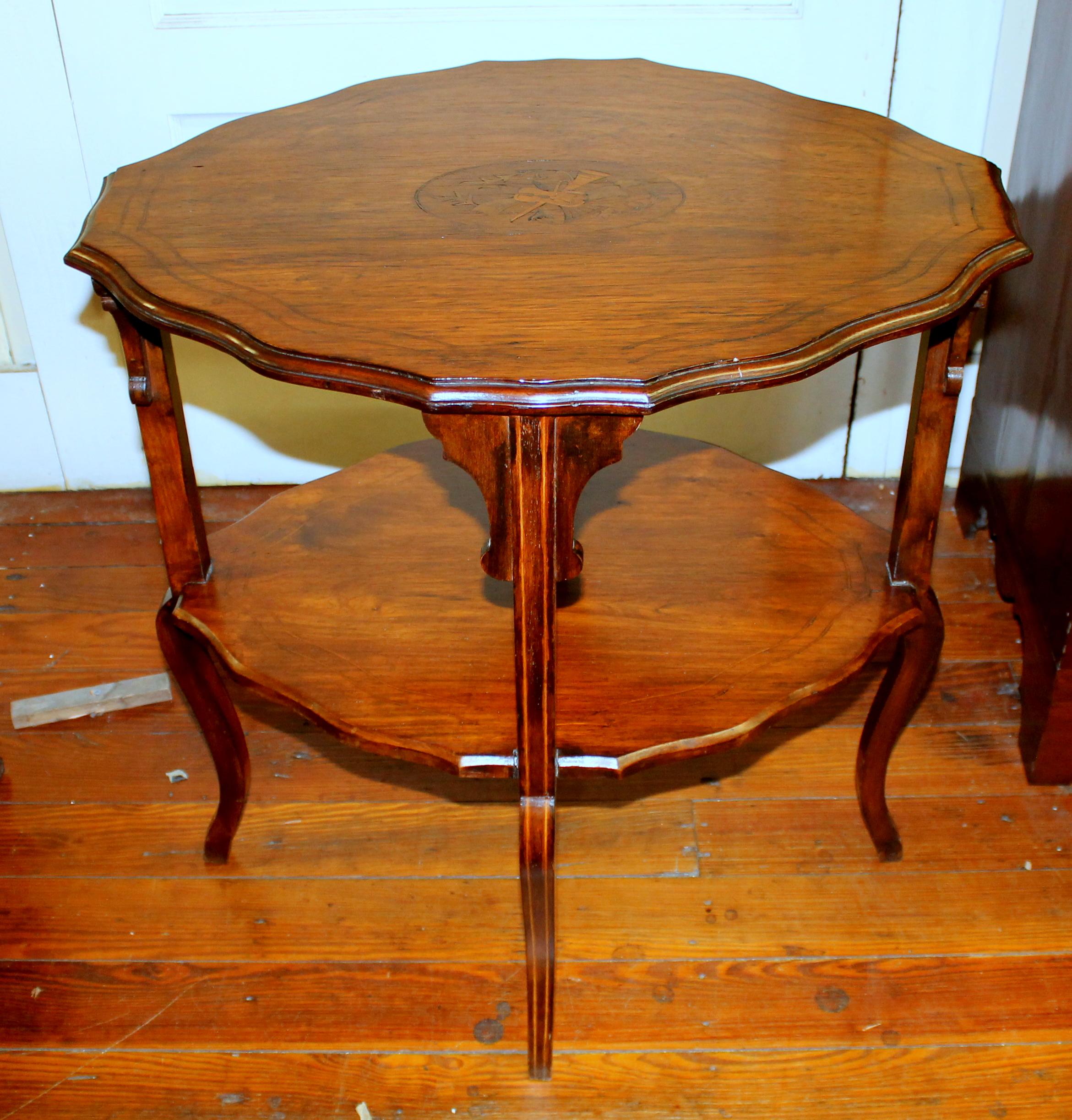 Superb antique English marquetry inlaid oblong occasional table

