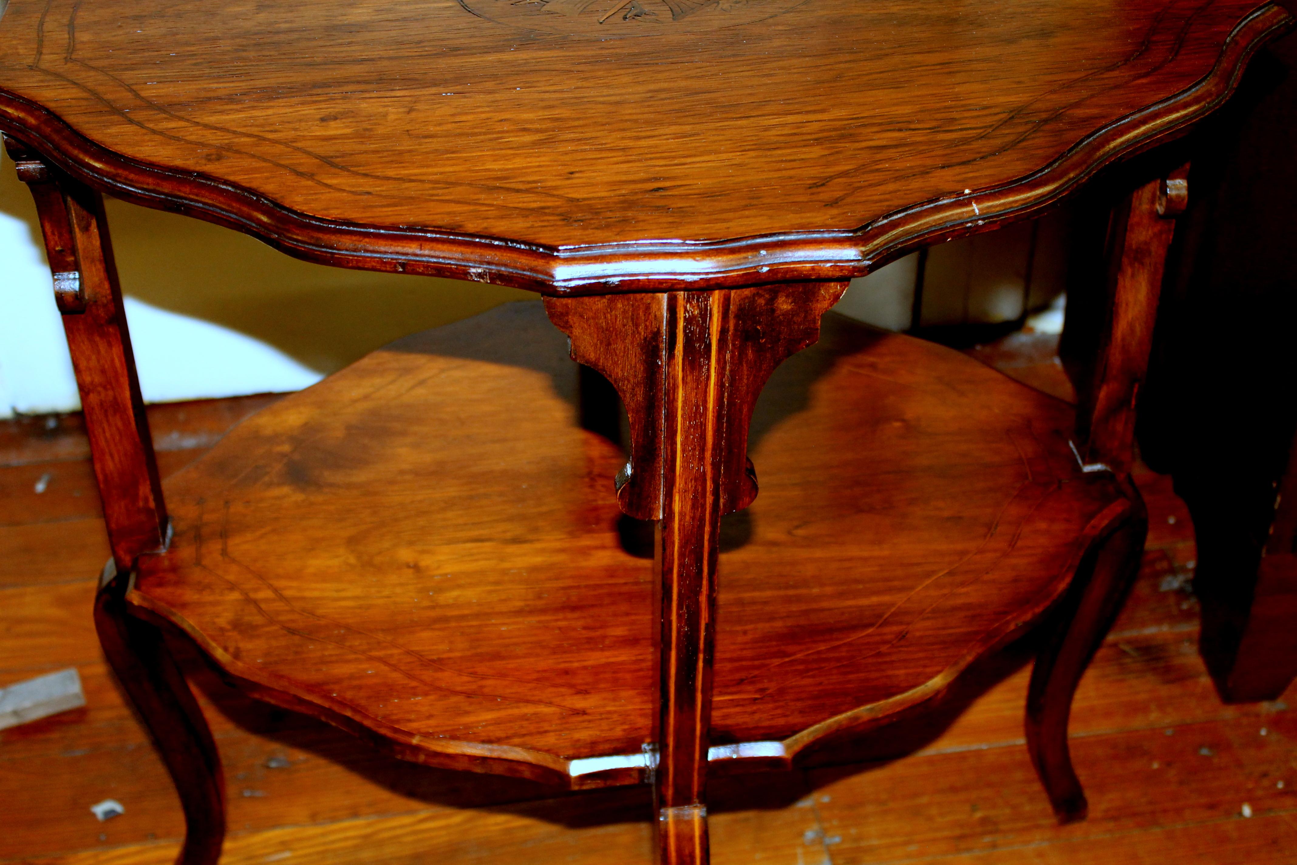 Inlay Antique English Marquetry Inlaid Oblong Occasional Table, 