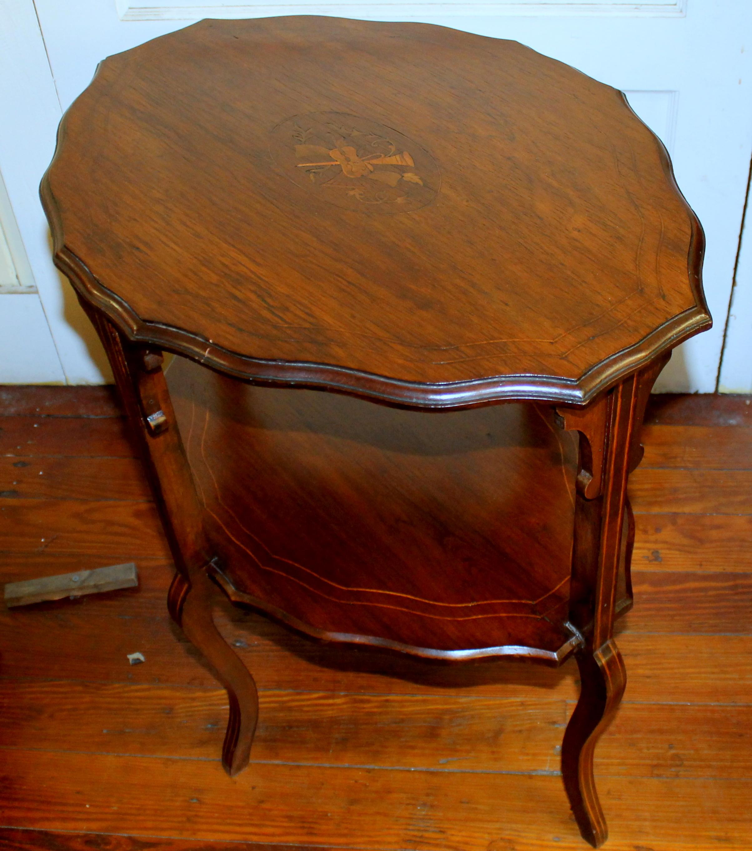 Antique English Marquetry Inlaid Oblong Occasional Table, 