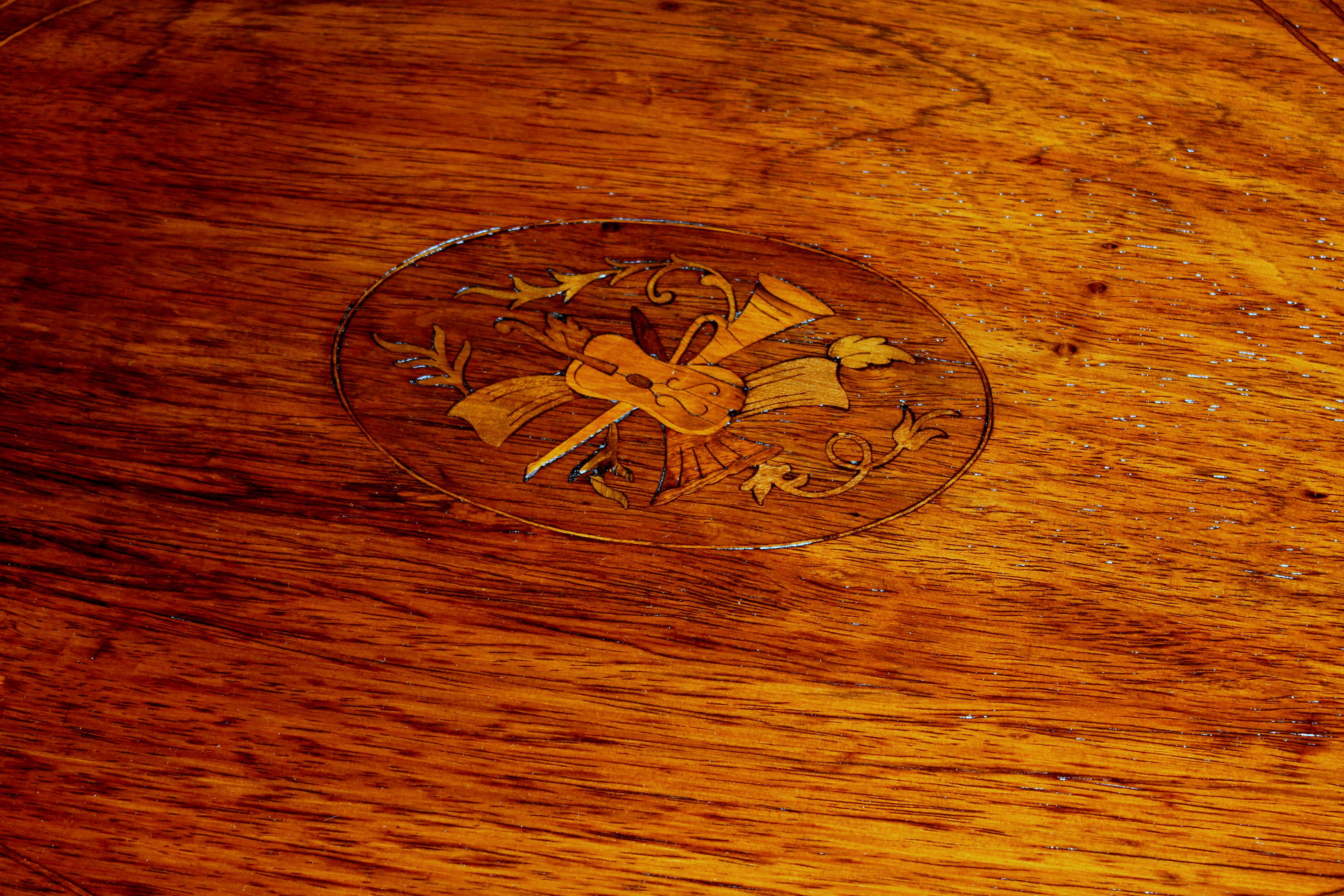 Antique English Marquetry Inlaid Oblong Occasional Table, 