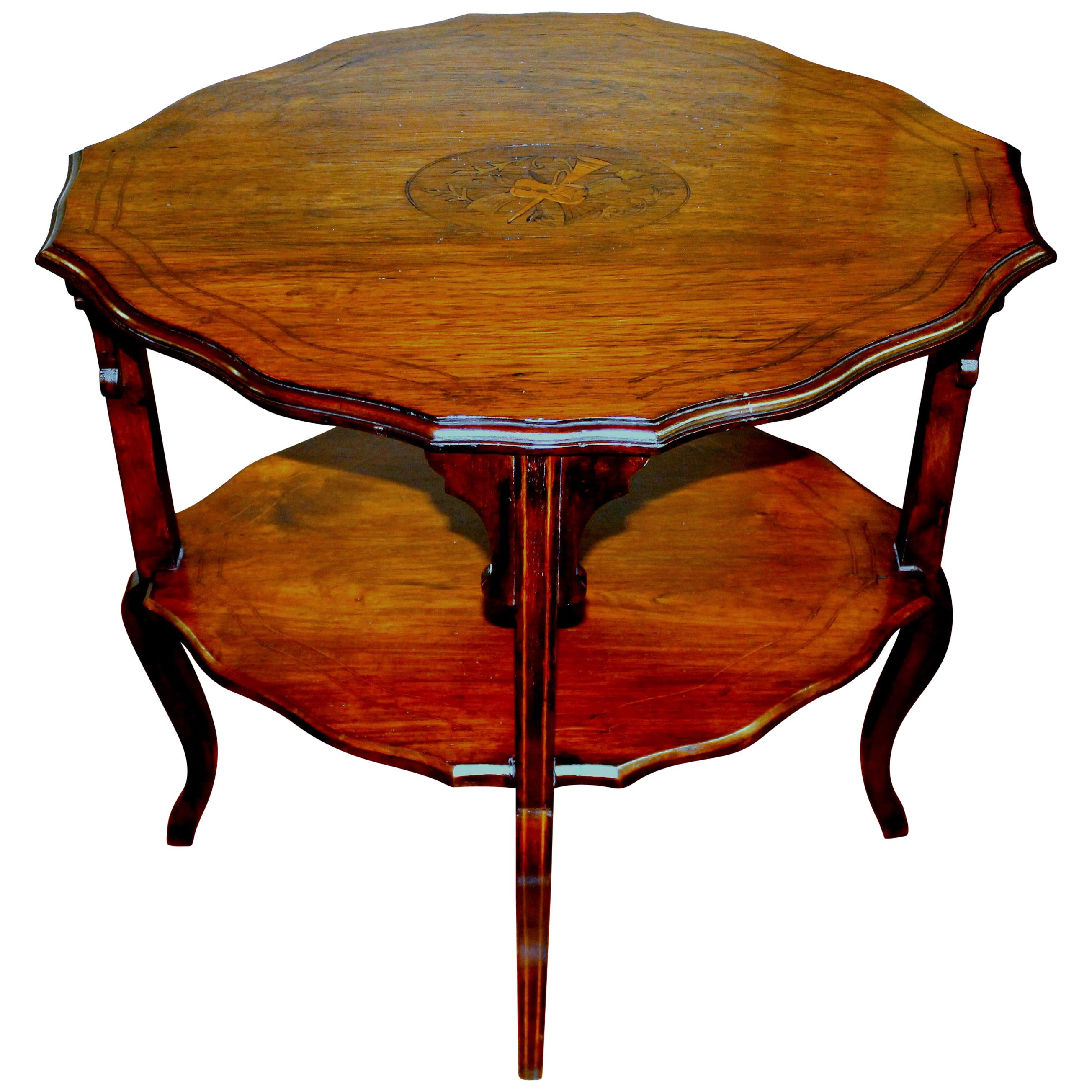 Antique English Marquetry Inlaid Oblong Occasional Table, "Signed" W Boyes & Co. For Sale