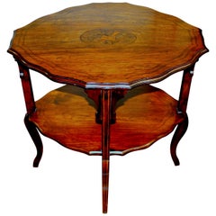 Ancienne table d'appoint oblongue anglaise marquetée et incrustée, "Signée" W Boyes & Co.