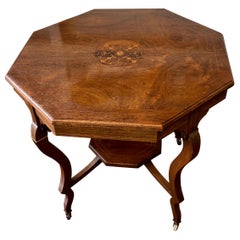 Ancienne table d'appoint ou de centre octogonale en marqueterie anglaise en bois de rose