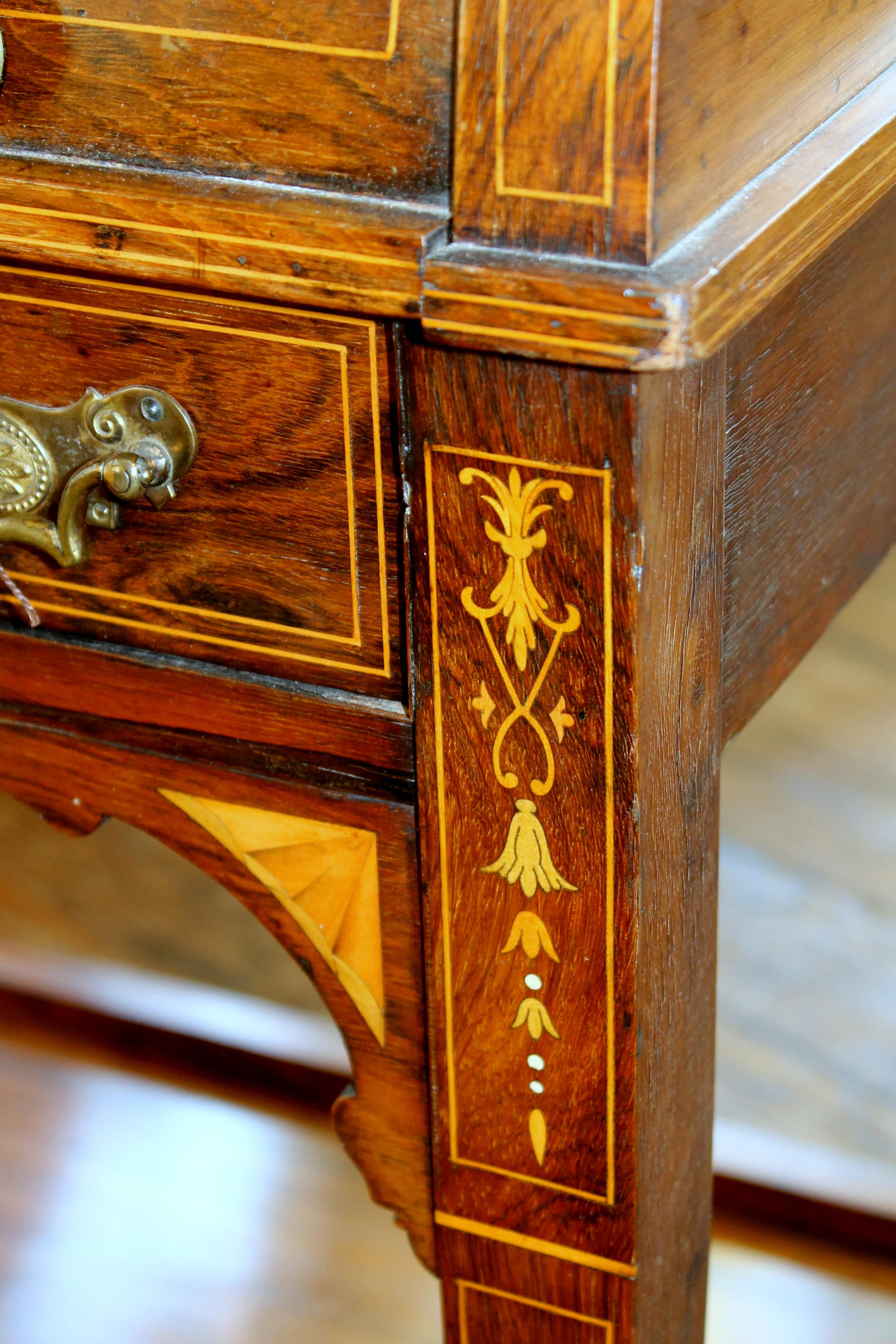 Antique English Marquetry Inlaid Rosewood Cylinder-Top Ladies Writing Desk 2