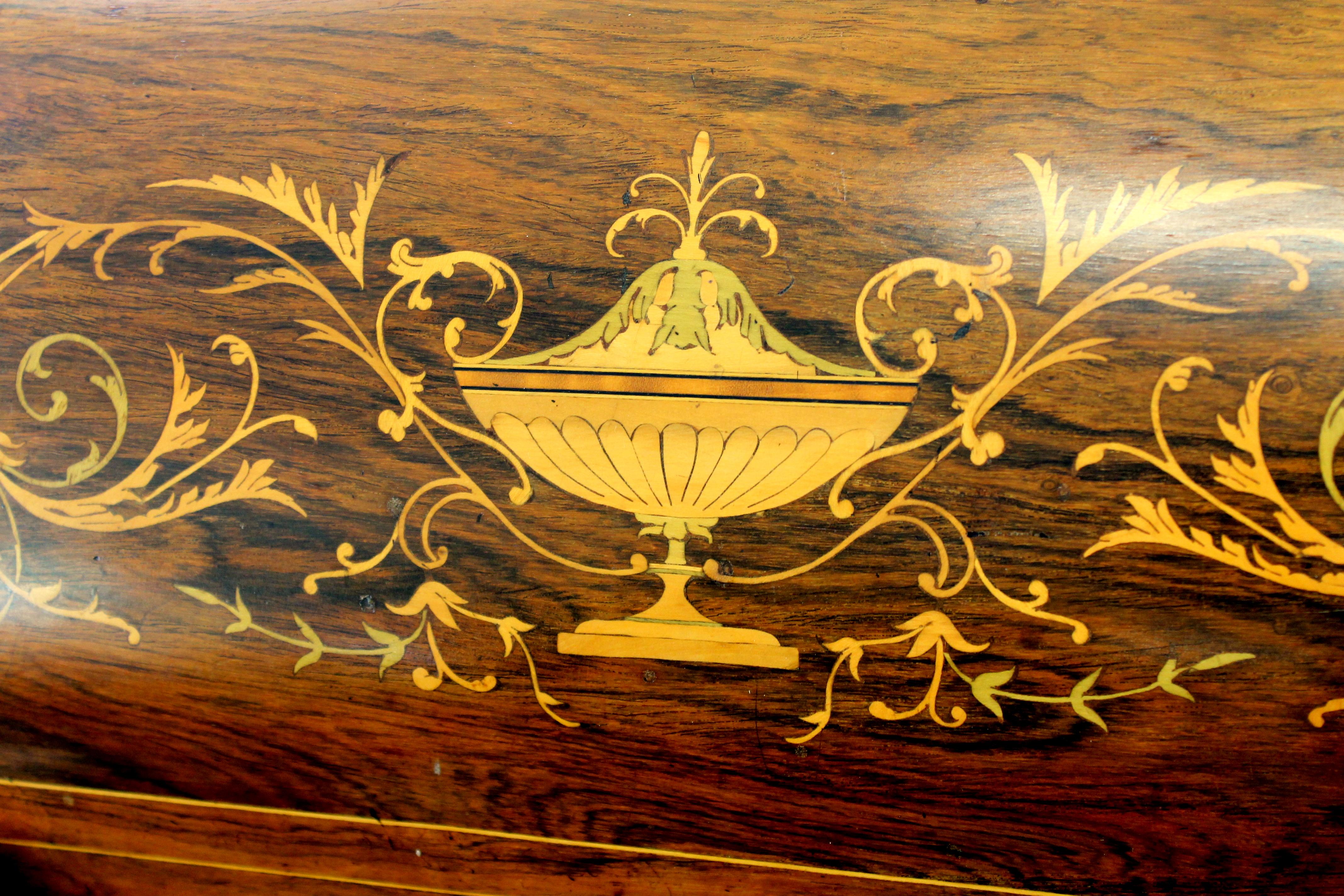 Antiker englischer Schreibtisch mit Intarsien aus Palisanderholz und Zylinderplatte für Damen 5