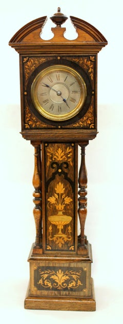 Antike englische Intarsien Rosenholz Miniatur "Großvater" Mantle Clock