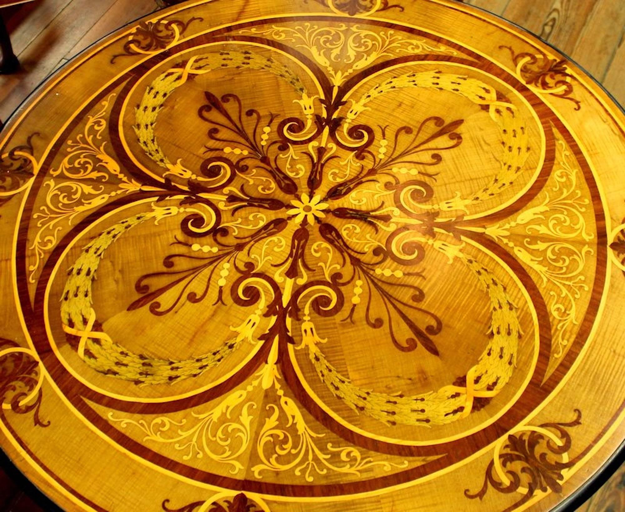 Antique English Marquetry Inlaid Specimen or Centre Table, Aesthetic Movement In Good Condition In Charleston, SC