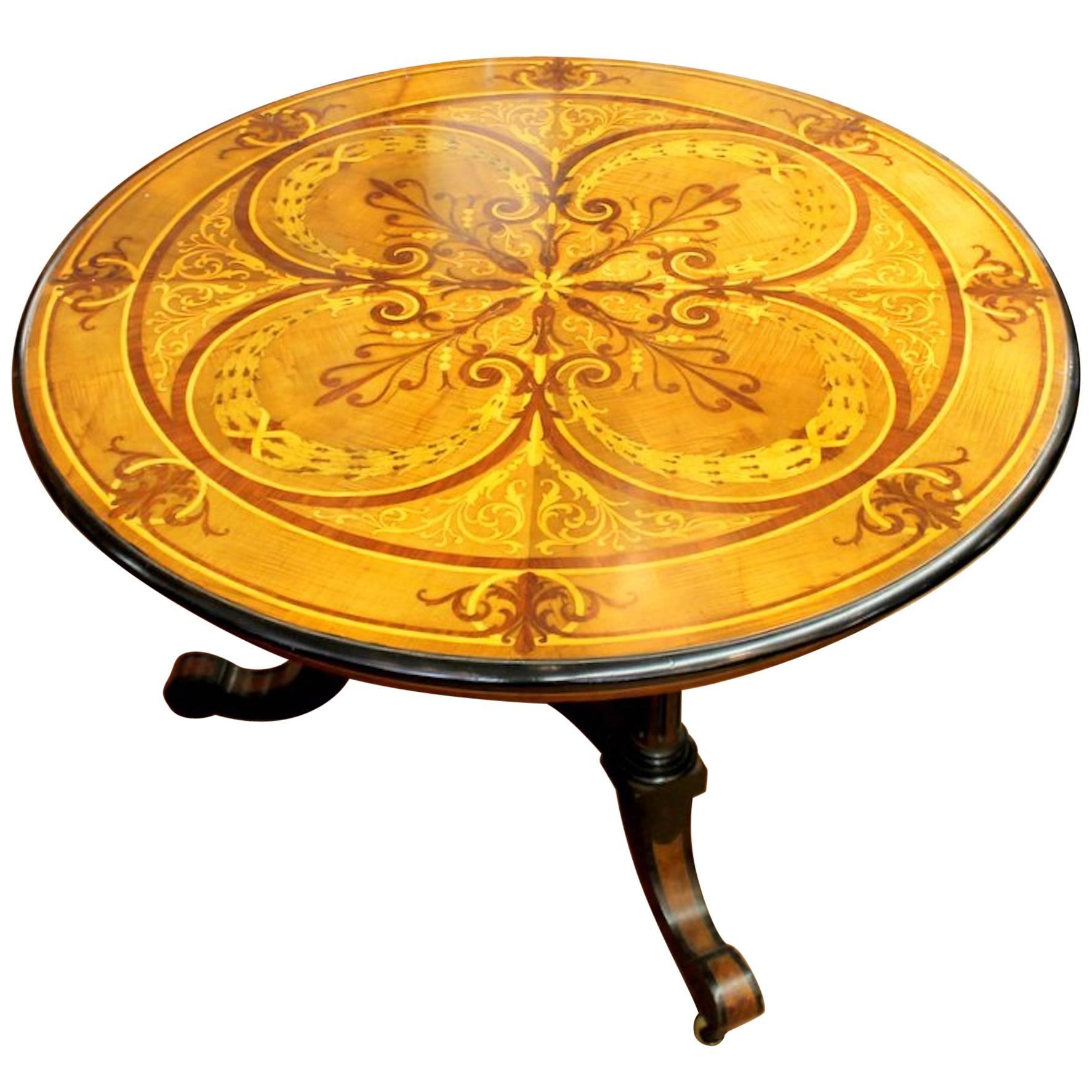 Antique English Marquetry Inlaid Specimen or Centre Table, Aesthetic Movement