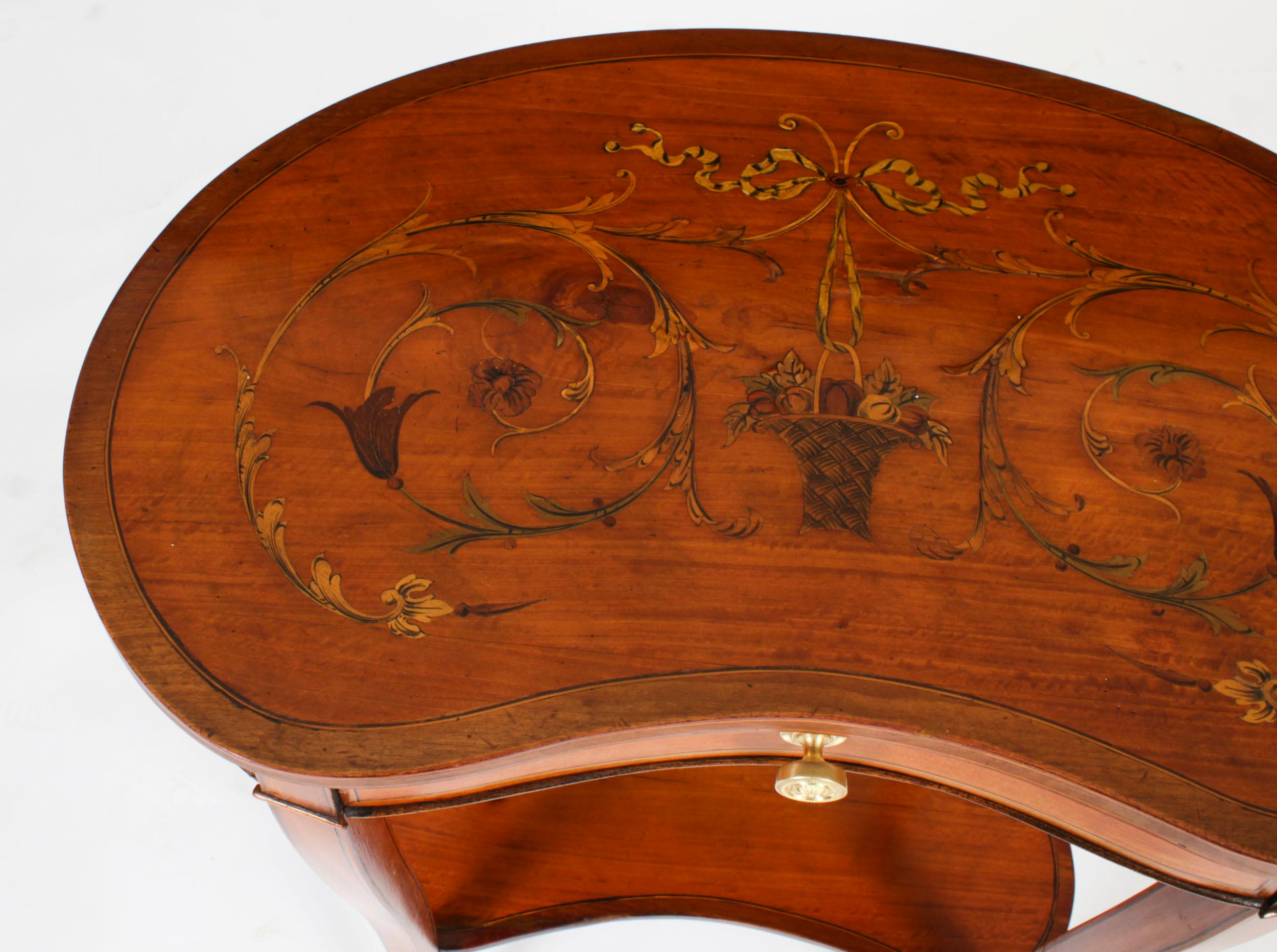 Late 19th Century Antique English Marquetry Kidney Shaped Occasionally Tables 19th Century For Sale