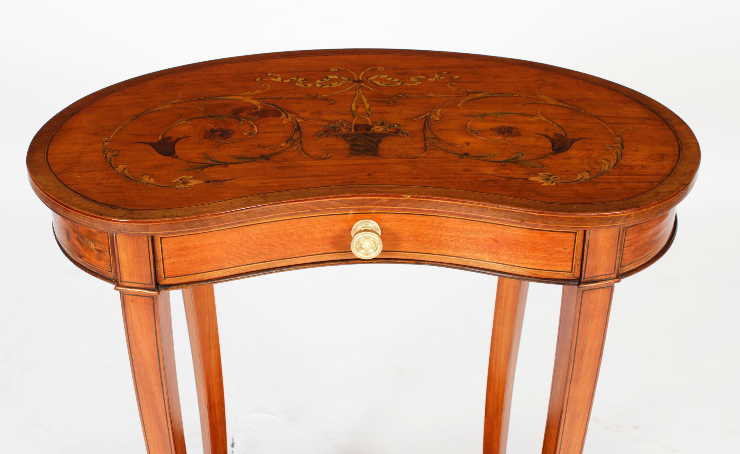 Satinwood Antique English Marquetry Kidney Shaped Occasionally Tables 19th Century For Sale
