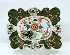 Antique English Mason's Ironstone "Green Imari" Rare Shape Dessert Dish
