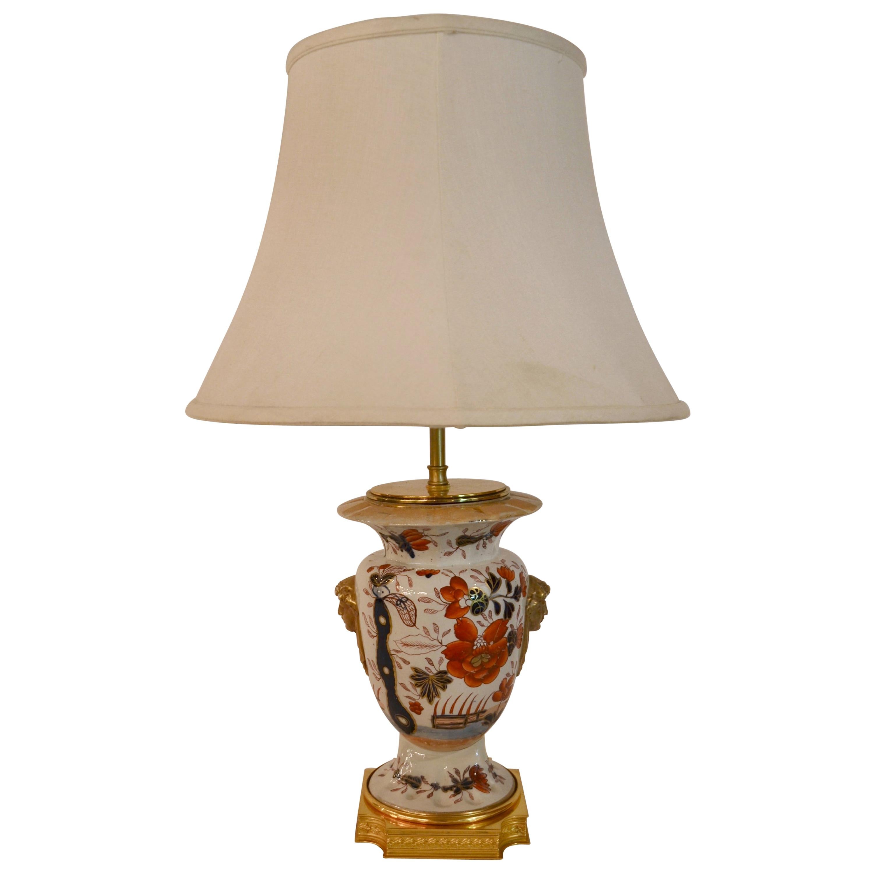 Antique English Mason's Ironstone Lamp For Sale