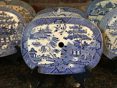 Ancien plat à viande anglais Drainer Blue Willow Transferware Plateau ovale n° 10