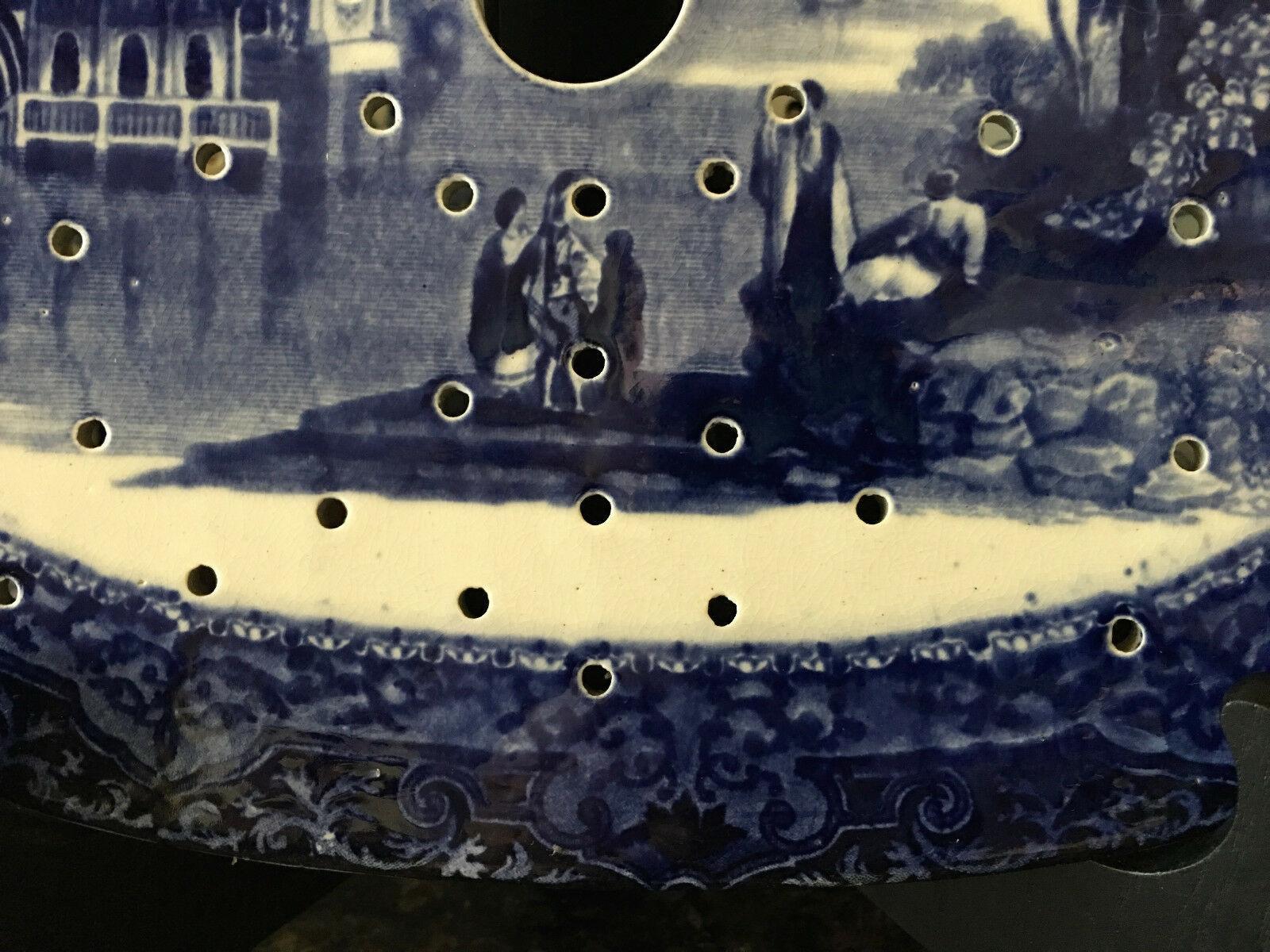 Ceramic Antique English Meat Platter Drainer Flow Blue Victorian Transferware China