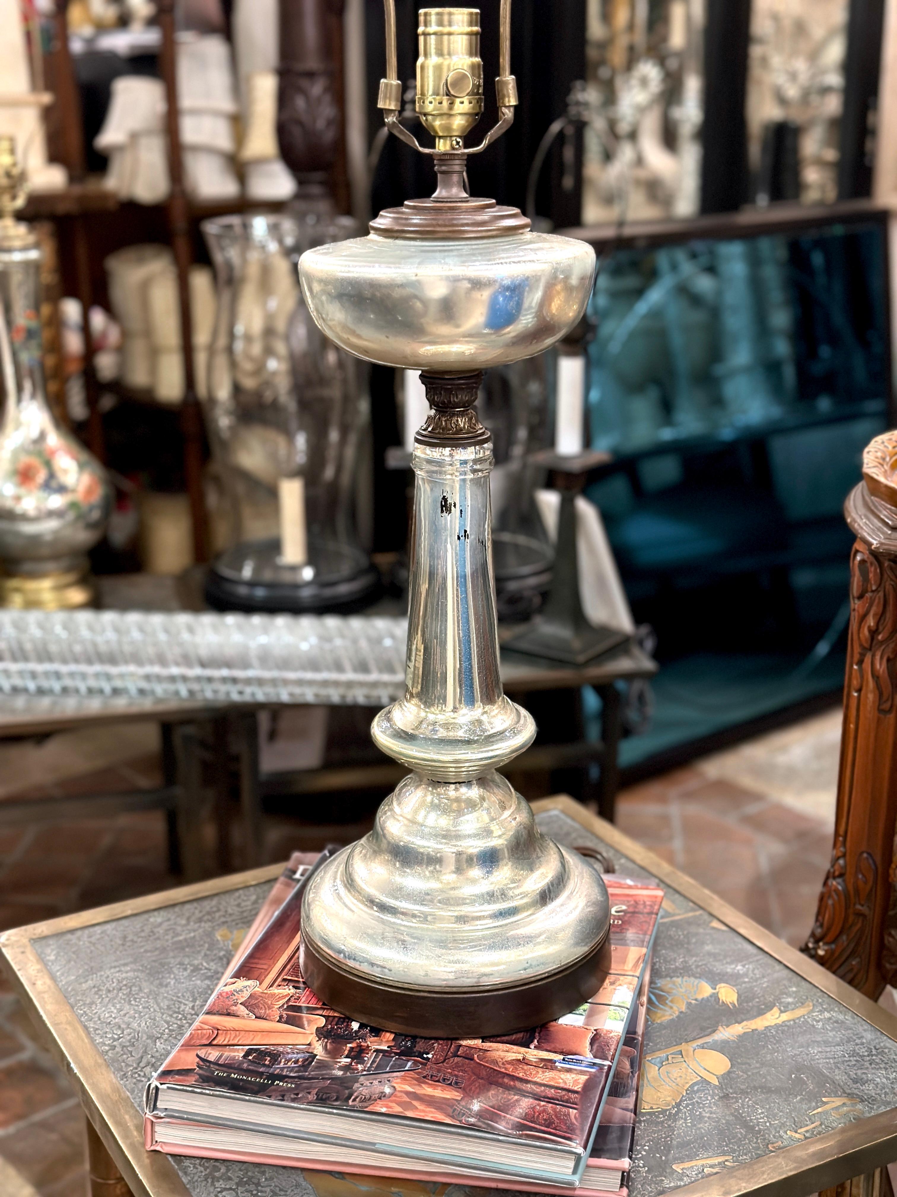 Antique English Mercury Glass Lamp In Good Condition For Sale In New York, NY