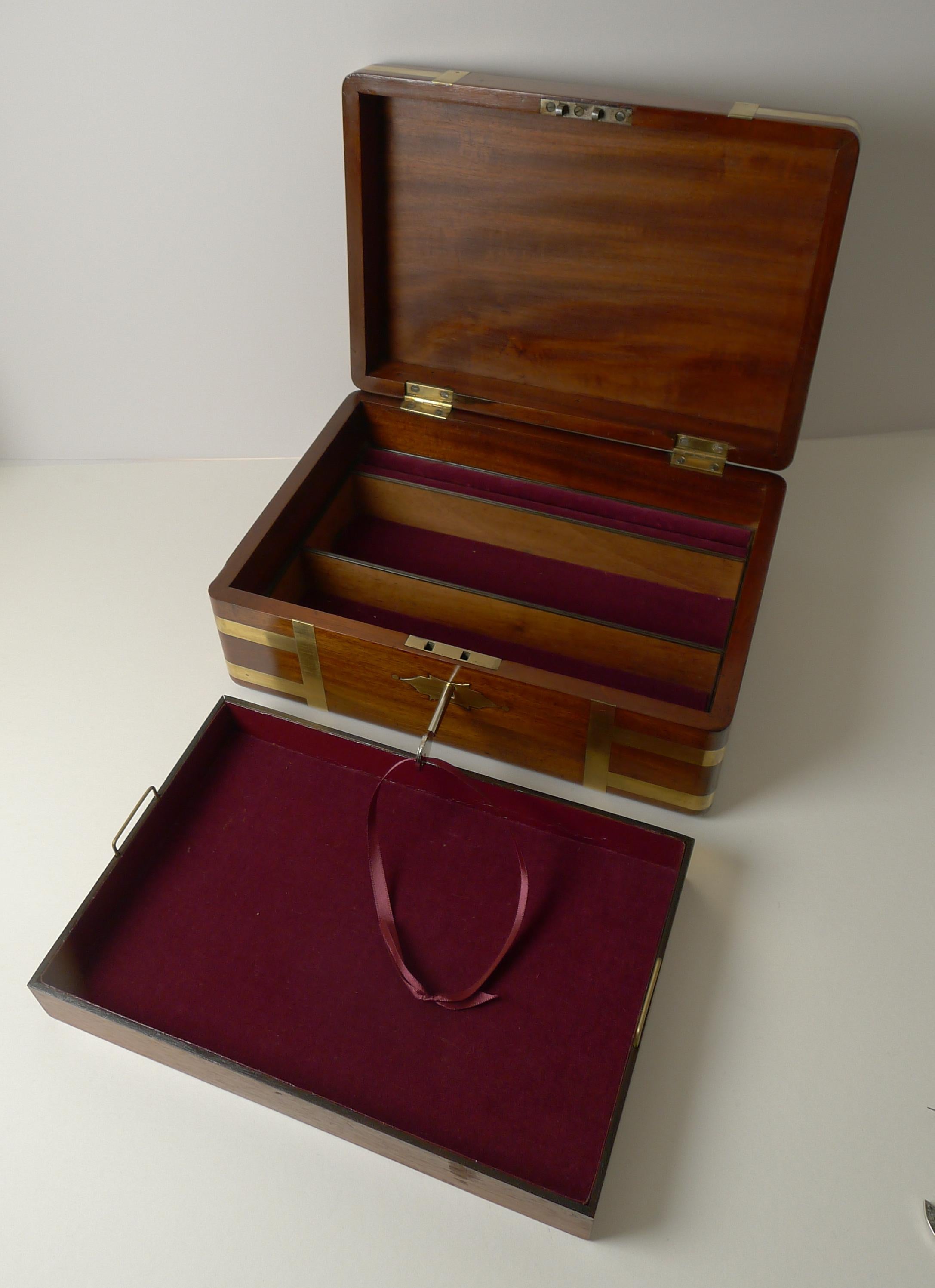 Antique English Military / Campaign Brass Bound Jewelry Box, C.1820 5