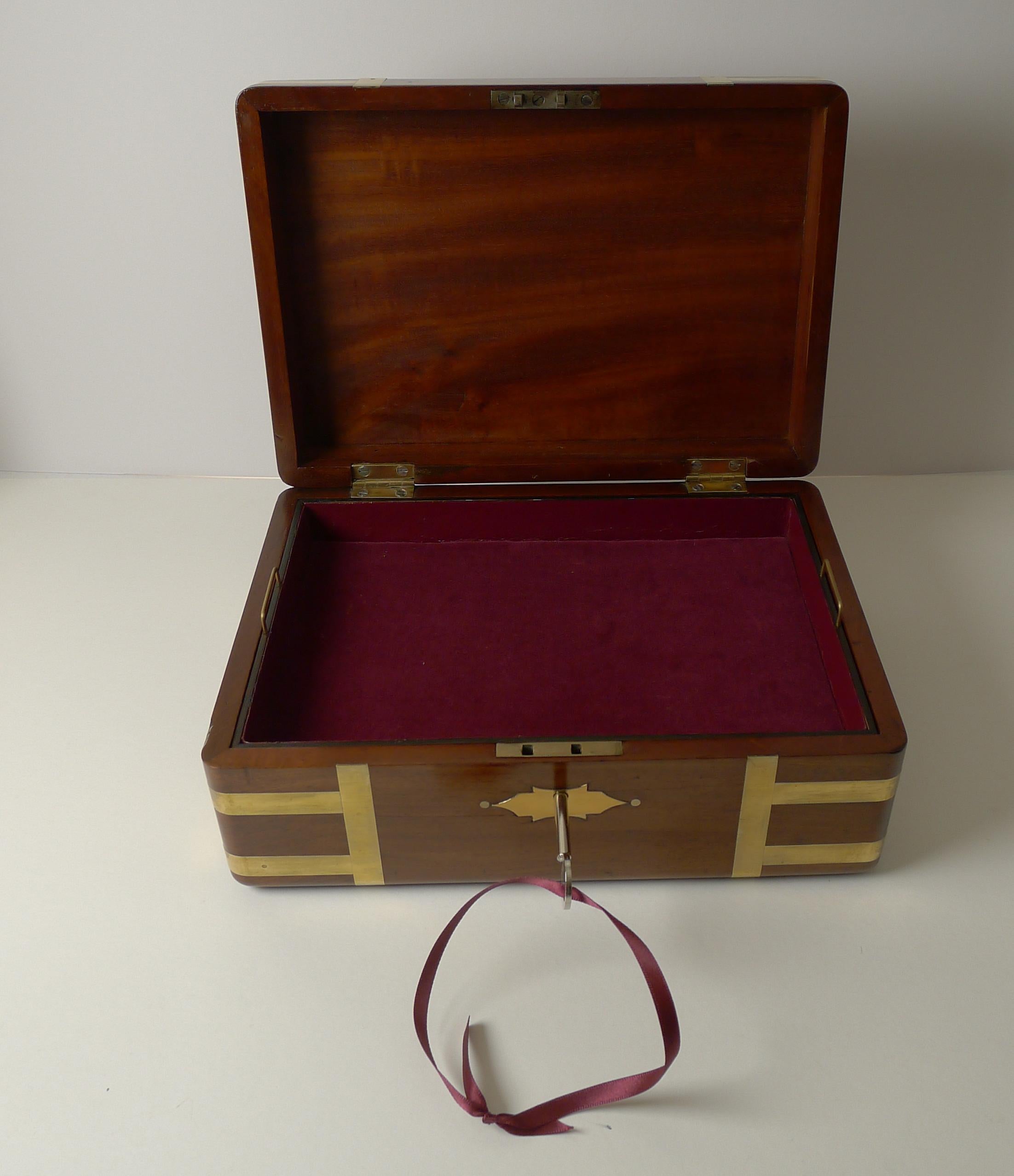 Antique English Military / Campaign Brass Bound Jewelry Box, C.1820 2