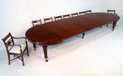 Antique English Military Campaign Mahogany Extending Dining Table & 6 Leaves