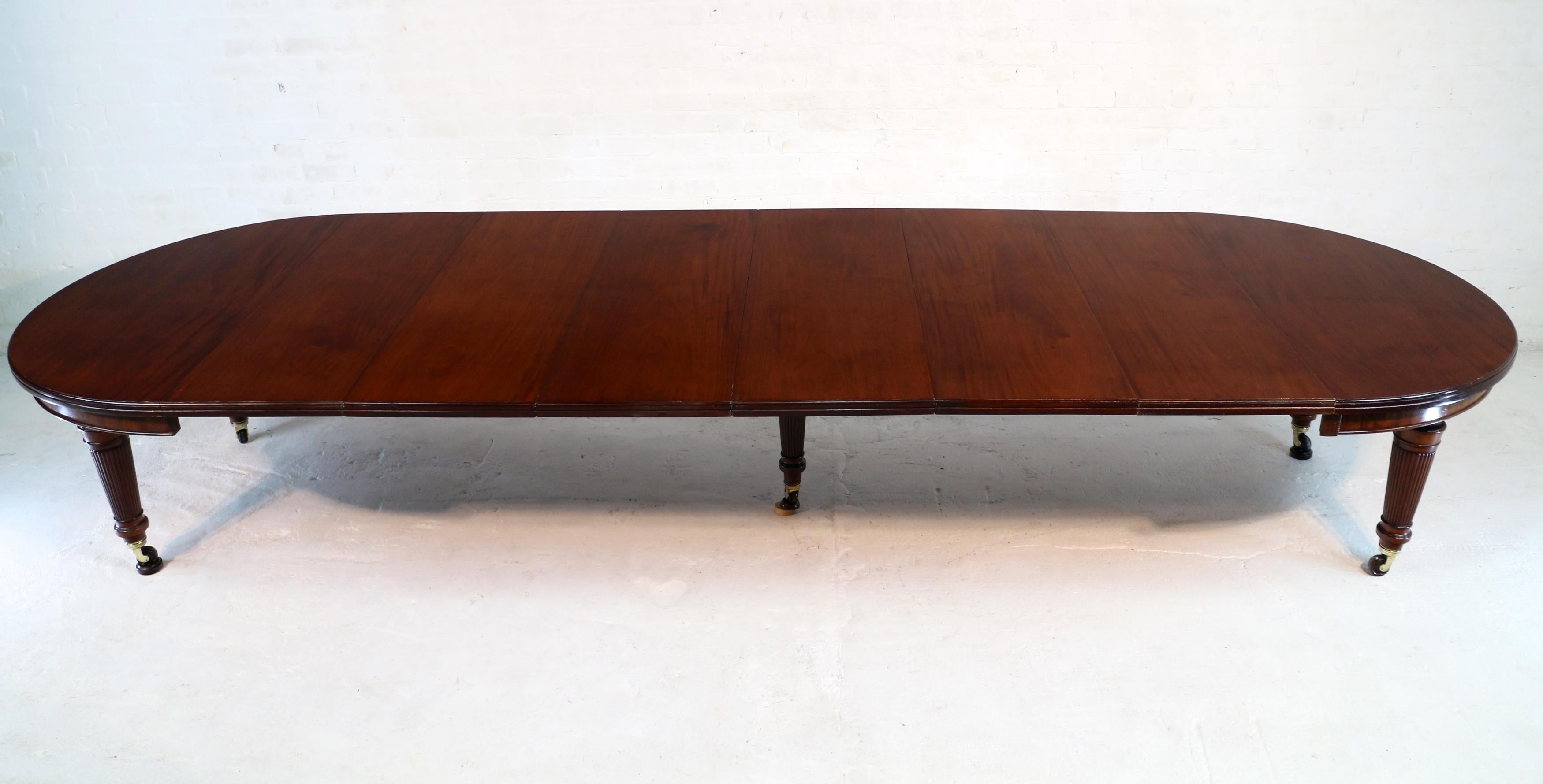 19th Century Antique English Military Campaign Mahogany Extending Dining Table & 6 Leaves