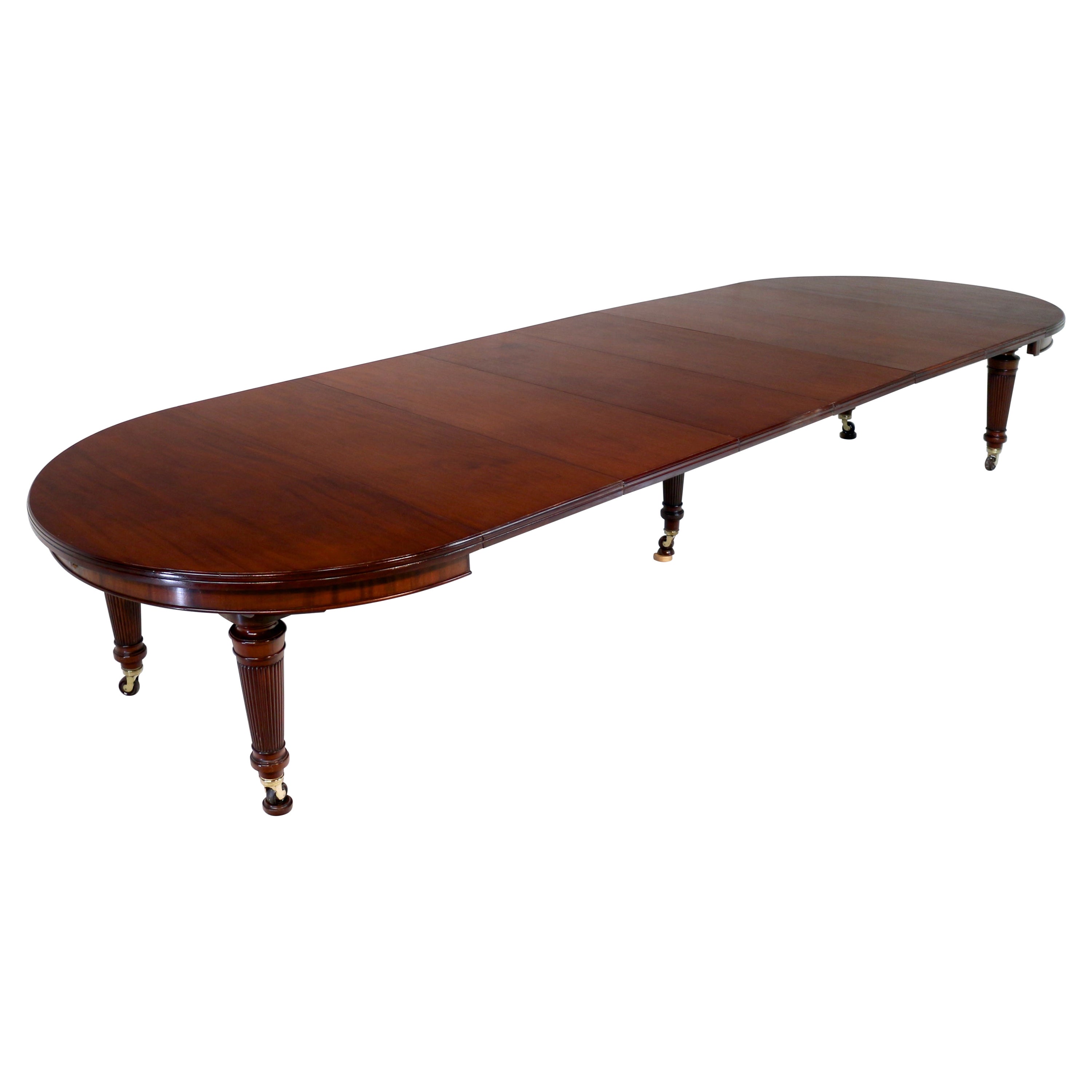 Antique English Military Campaign Mahogany Extending Dining Table & 6 Leaves