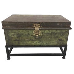 Antique English Military Metal Trunk on Stand