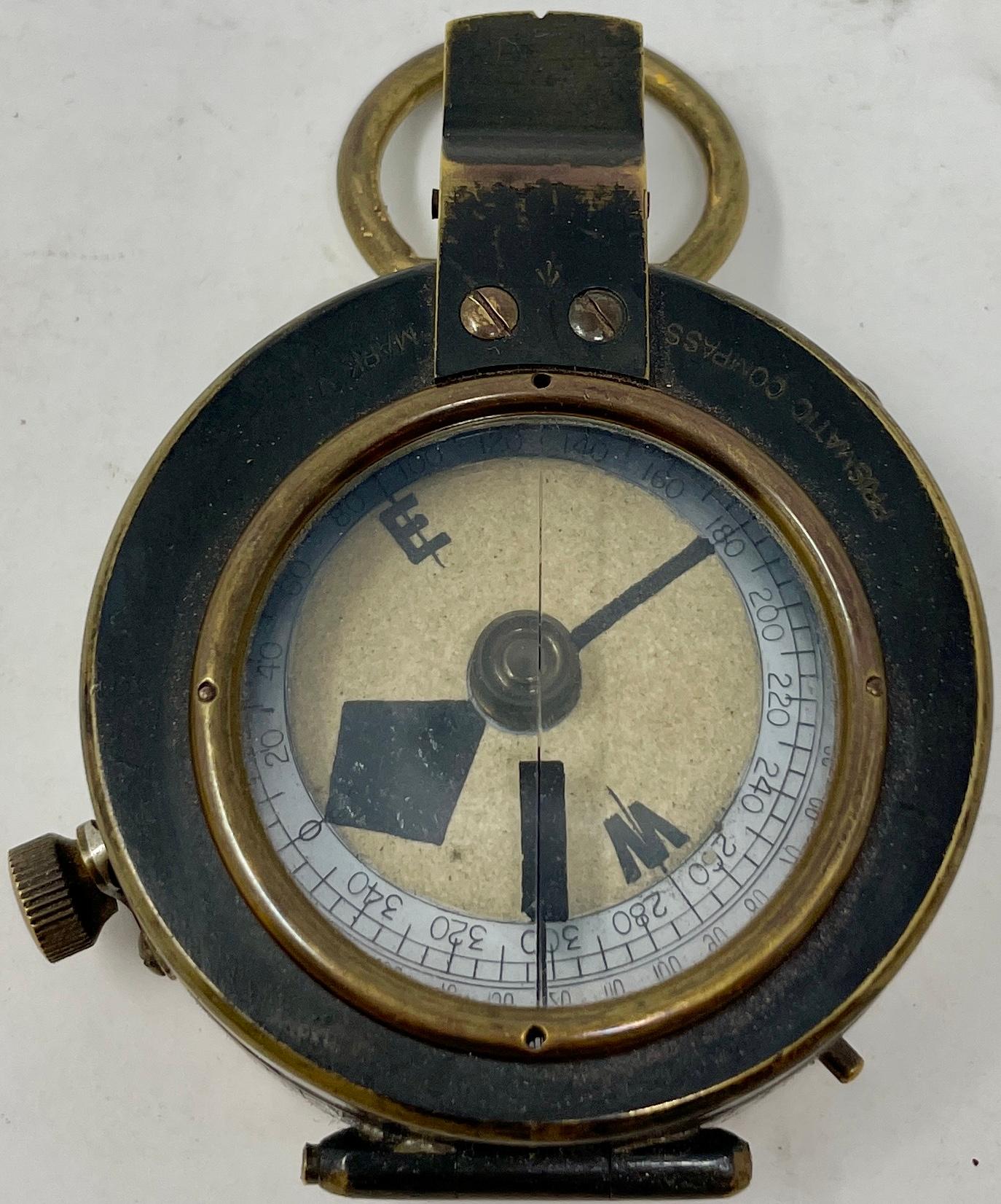 Antique English military Short & Mason LTD prismatic compass Mark V model, circa 1920-1930. In original leather case.